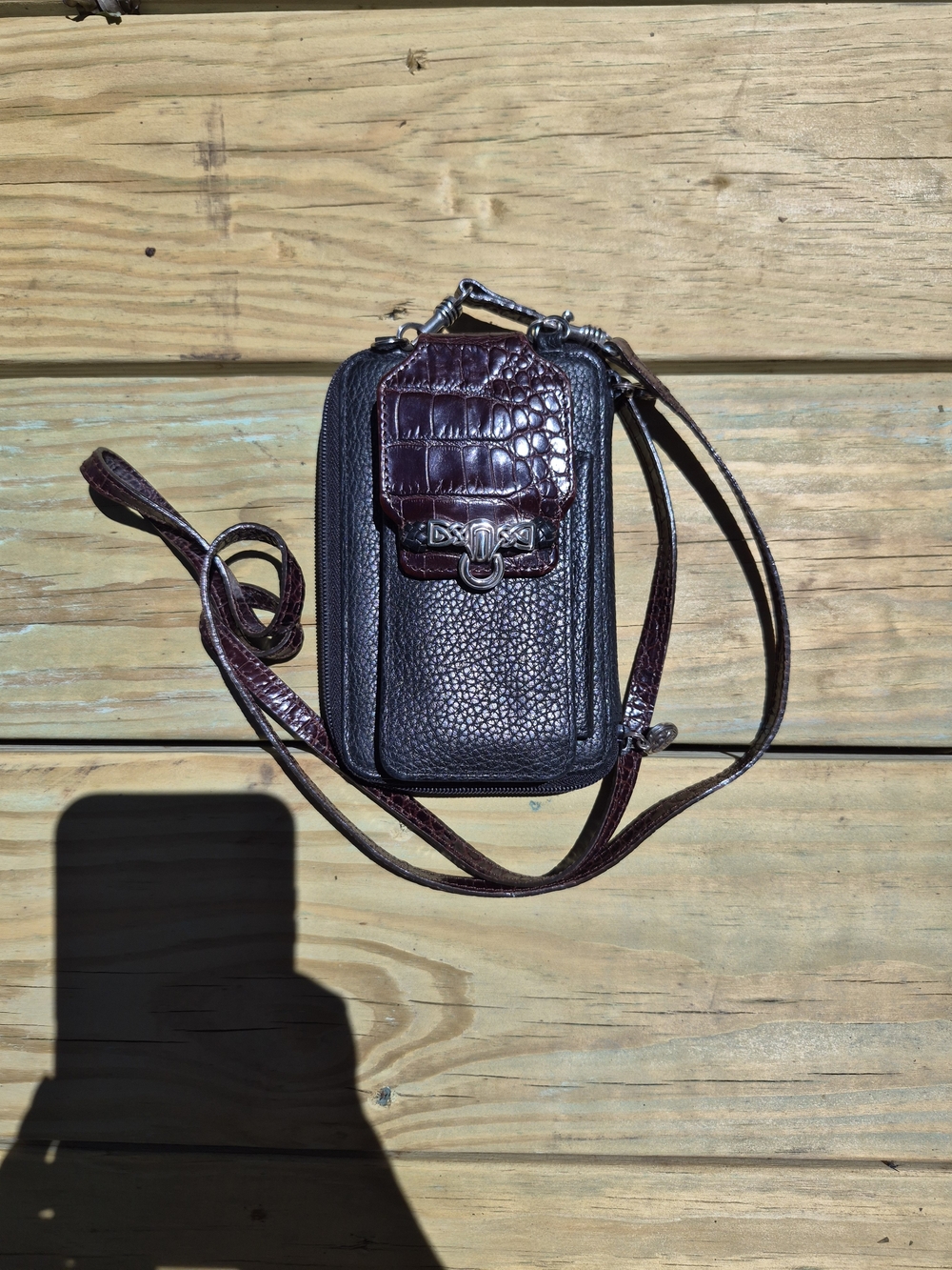 Brighton Womens Crossbody Faux Croc Embossed 90's